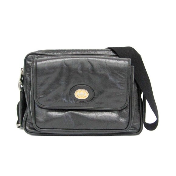 Gucci Handbags - GUCCI Black Leather Messenger Shoulder Bag